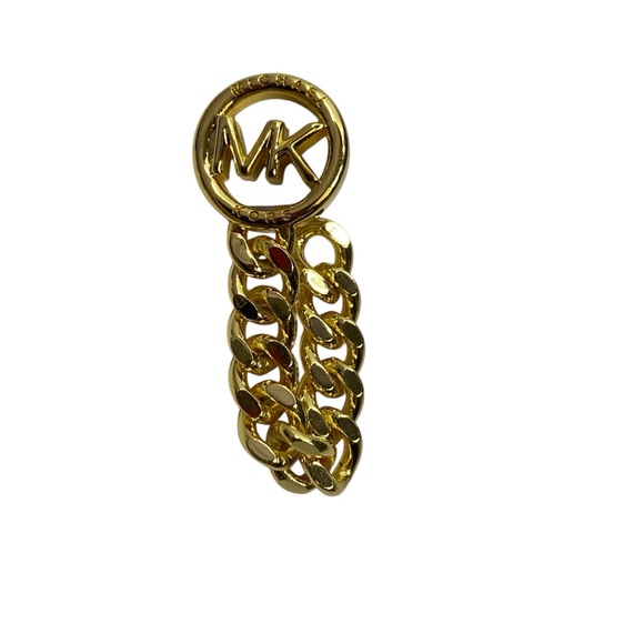 MICHAEL KORS COSTUME GOLD MK LOGO STUDS WITH CONNECTOR CHAIN EARRINGS NWT $115 - Picture 2 of 5